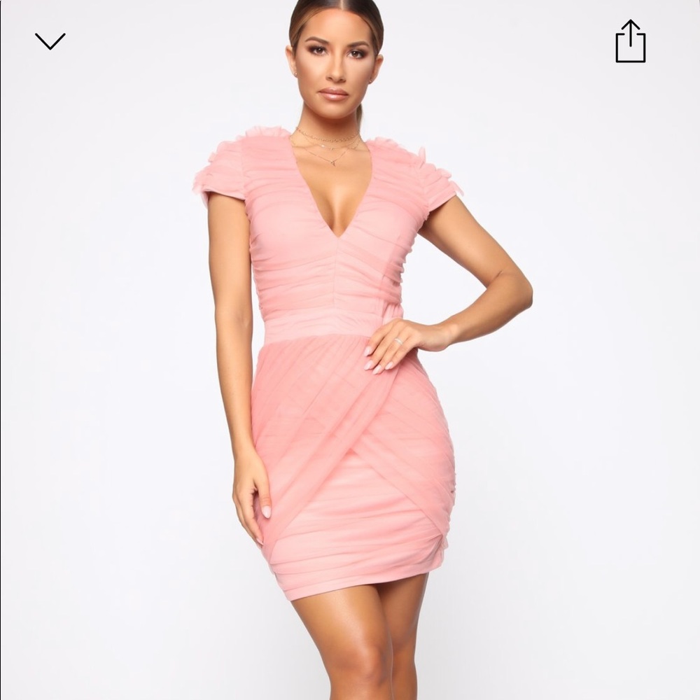 Fashion Nova Shima Ruched dress in Peach